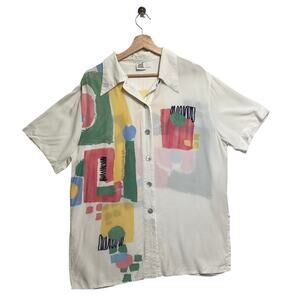 Vintage Alba Moda Abstract print Hawaiian  Short  Sleeve Button  Up Shirt size L
